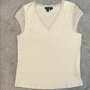 Lauren Ralph Lauren Cream Fitted Cap Sleeve Blouse